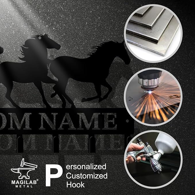 Personalized Custom Name Farm Horse Wall Key Hooks,Metal Horse Art Clothes Hooks,Metal Horse Wall Home Storage Decorative,For Front Door, Hallway, Kitchen, Bedroom,Keys,Hats (Style G)