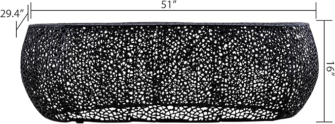 Modern Contemporary Oval-Shape 50" Coffee Table, Solid Aluminum intrigued Design, Mesh Cocktail Table, Creative Center Table for Living Room and Bedroom, Casted in Black