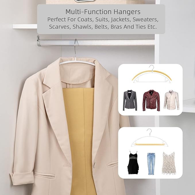 Nature Smile Non Slip PVC Coating Sweater Hangers,Dress Suit Coat Hangers,Shoulder Bump Free Golf T Shirts Clothes Hangers (White Color 20 Pack)