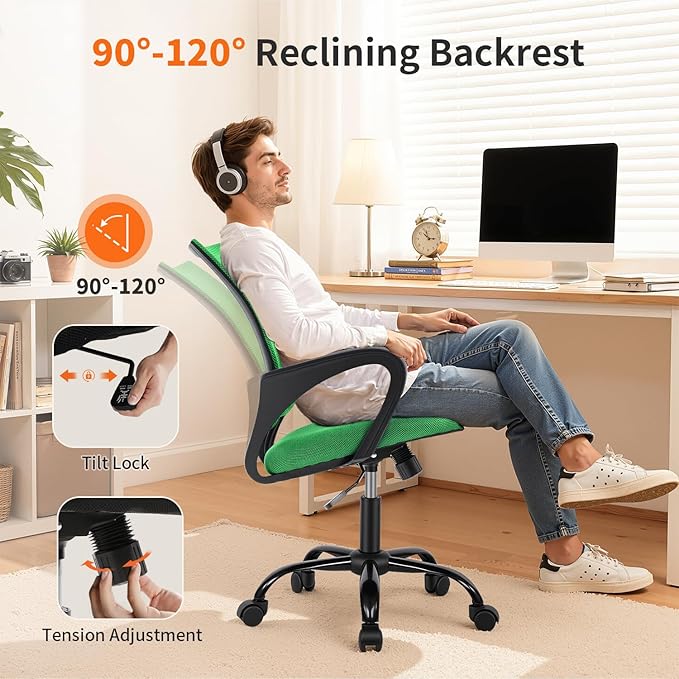 Ergonomic Office Chair Cheap Desk Chair Mesh Executive Computer Chair Lumbar Support for Women&Men, Green