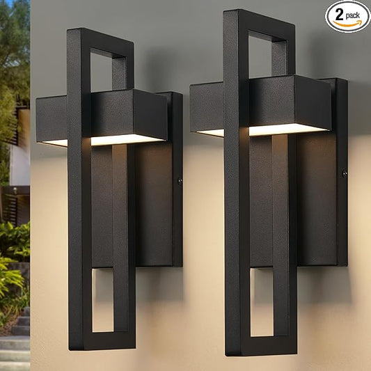 tewei 16.5'' Modern LED Outdoor Wall Sconce, Integrated LED Outdoor Light Fixtures Wall Mount Exterior Lights, Black Front Porch Outside Lighting for House, Backyard, Warm White 3000K, 2 Pack