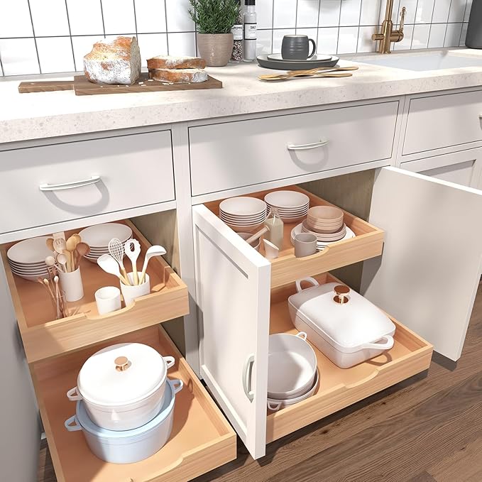Pull Out Drawers for Kitchen Cabinets, Fully Assembled Wood Cabinet Pull Out Drawer, Pull Out Cabinet Organizer, Fast and Easy DIY Installation, 23”W x 21”D