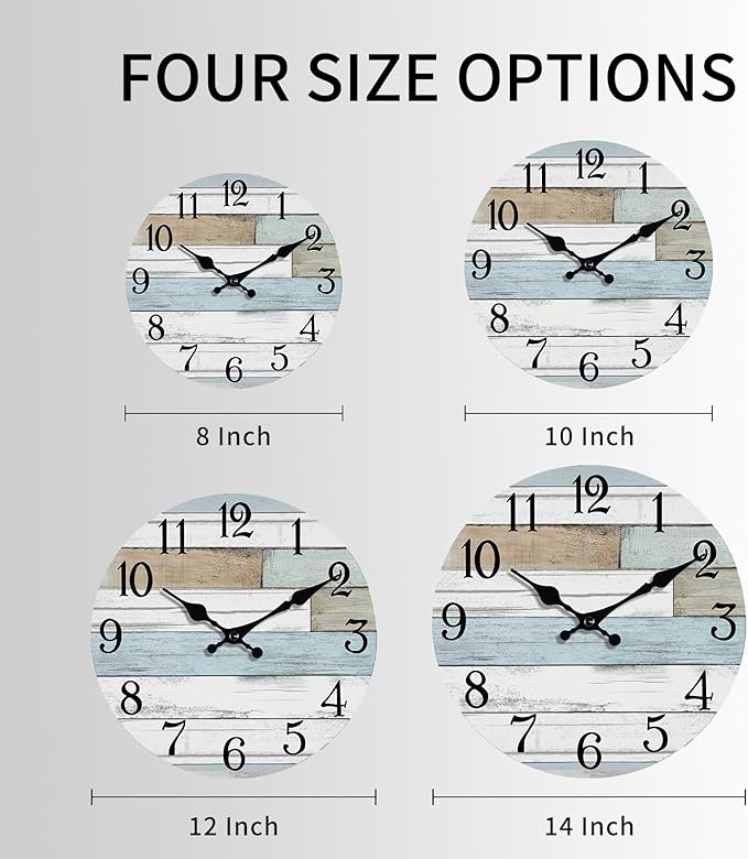 Wall Clock Battery Operated 12 Inch Silent Non Ticking Coastal Design Country Rustic Retro Decorative for Bathroom Kitchen Living Room Bedroom