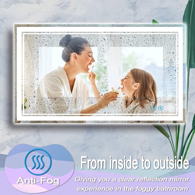 48 x 30 Inch Lighted Vanity Mirror with Lights 3 Color Adjustable Brightness Anti-fog 48 Inch LED Bathroom Mirror for Bathroom Salon Wall Horizontal/Vertical Mounted 48" Light up Smart Mirror