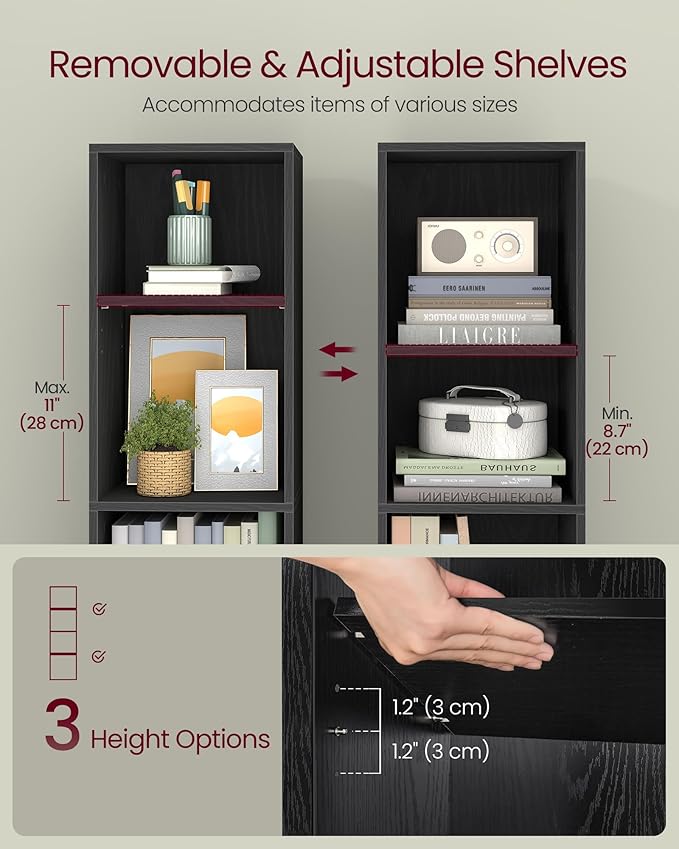 VASAGLE Custos Collection - Bookshelf, 4-Tier Bookcase, Book Shelf, Open Storage Shelf, 9.4 x 11.8 x 41.7 Inches, for Living Room, Home Office, Dining Room, Ebony Black ULBC434B01