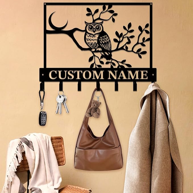 Personalized Custom Name Birds of Trees Wall Key Hooks,Metal Birds of Trees Art Clothes Hooks,Metal Birds of Trees Wall Home Storage Decorative,For Front Door, Hallway, Kitchen, Bedroom (Style I)