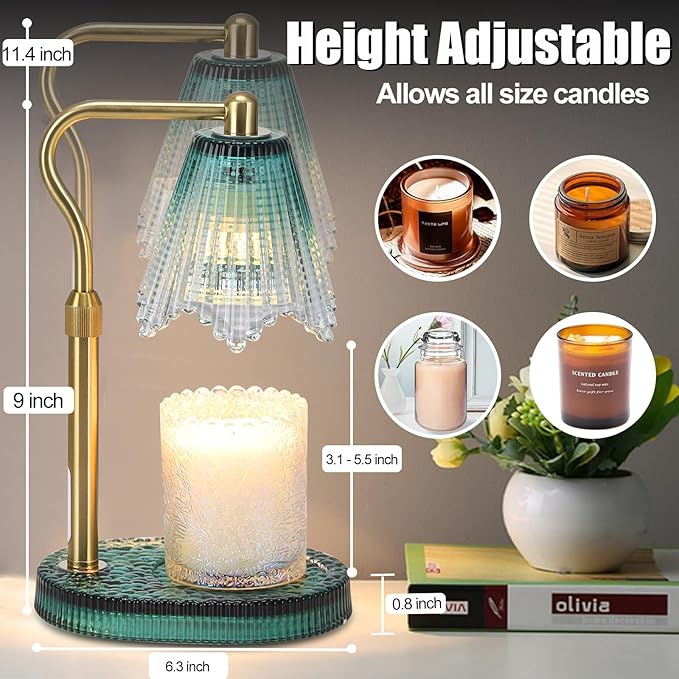 Candle Warmer Lamp with Height Adjustment - Electric Wax Melt Warmer with Timmer and Dimmer for Scented Candle Wax, Homer Décor and House Warming Birthday Gifts for Women Mom
