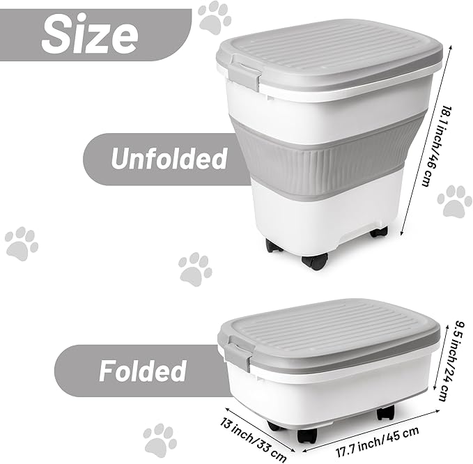 MALLMALL6 Dog Food Storage Container - Collapsible Pet Food Container with Spinner Wheels Scoop and Deodorant Box, Airtight Multifunctional 30L Storage Bin for Dog Cat Bird Animal Dry Meal Rice Flour