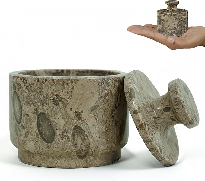 natural Marble Salt Cellar With Lid - Stone Salt Container And Stone Salt Holder, Spice Jars for Counter, Candy Jar & Spice Jar, Oceanic
