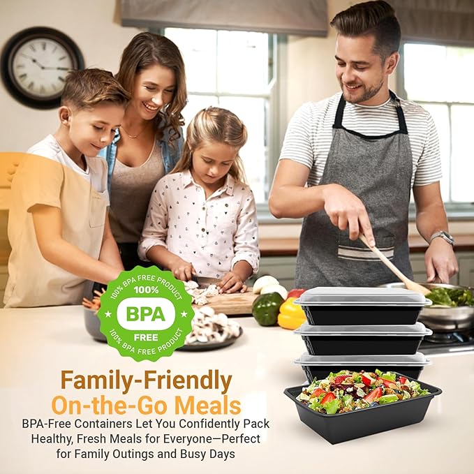 Koppochef 26oz Meal Prep containers [50 Pack], Leakproof and Durable, Microwave Dishwasher Freezer Safe, Single Compartment Stackable Take Out Food Containers with Lid, BPA Free and Recyclable