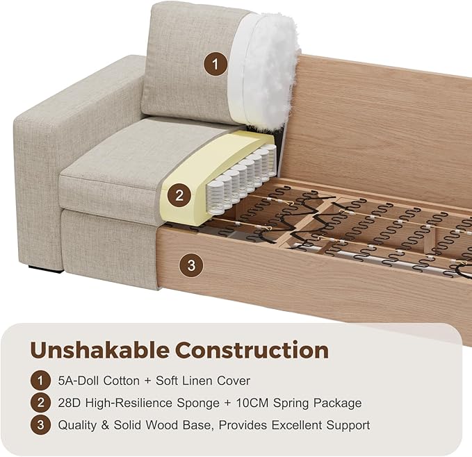 ABCASA 112" Convertible Sectional Sofa, Large L Shaped Couch with Detachable Sofa Cover, Modular Couch for Living Room, Breathable Linen Fabric Corner Sofa for Apartment, Oatmeal