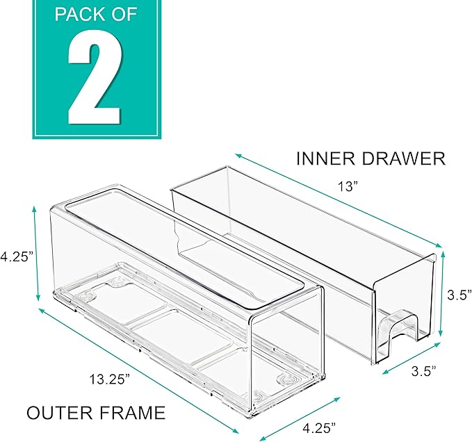 Sorbus Small Clear Storage Drawers (2 Pack)