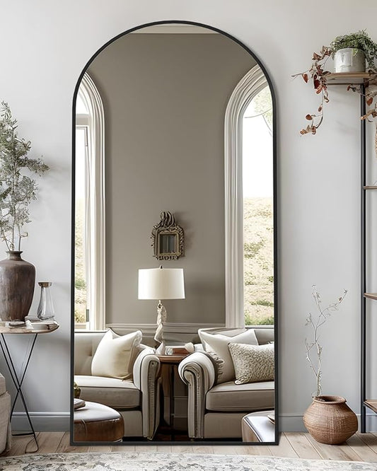 Full Length Mirror, 71"x32" Arched Floor Mirror Freestanding, Oversized Floor Standing Full Body Mirror with Stand for Bedroom, Hanging Mounted for Living Room Cloakroom, Black