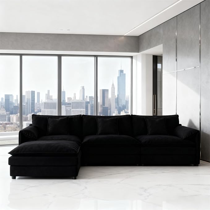 109.45" Modular Sectional Sofa,L Shaped Couch for Living Room,Modern Deep Seat Sofa 3 Seater Comfy Cloud Couchse Chenille Fabric with Throw Pillows & Movable Ottoman.