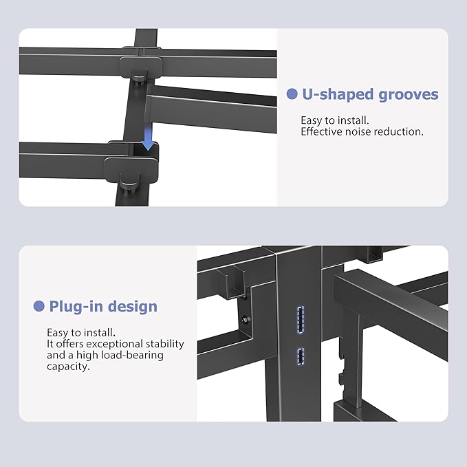 NKZ 22 Inch Twin Size Bed Frame, Metal Bed Frame & Box Spring 2 in 1 Platform with Round Corner Legs, 4000Lbs Heavy Duty Metal Frame, Mattress Slide Stopper, Headboard Hole, Noise-Free, Easy Assembly