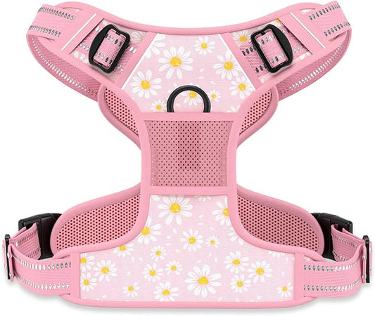 Rnivvi No Pull Dog Harness, Cute Flower Reflective X-Small Sized Puppy Harness, Adjustable Soft Padded Vest for Small Dogs, Cats, Heavy Duty Pet Vest with Easy Control Handle for Walking, Pink Floral