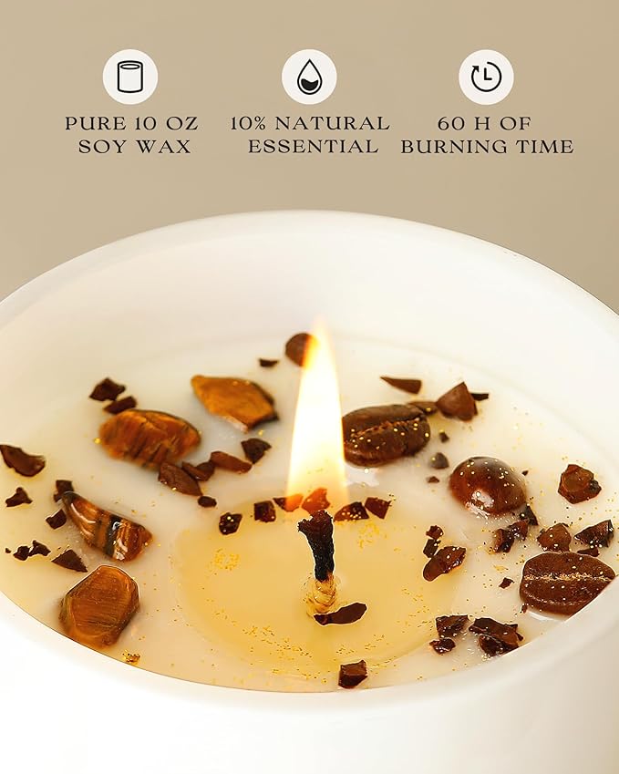 AOOVOO Macchiato Coffee Scented Candles for Women - Aromatherapy Candle with Crystals Inside, 10oz, 60H Burning Time, Soy Candles for Home Scented, Birthday Gifts Christmas Candle for Women Mom