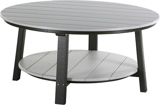 LuxCraft Deluxe Poly Round Outdoor Coffee Table, Two Tier Coffee Table, Round Conversation Tables for Outside Patio with Lower Shelf - Amish Made in USA (Dove Gray & Black)