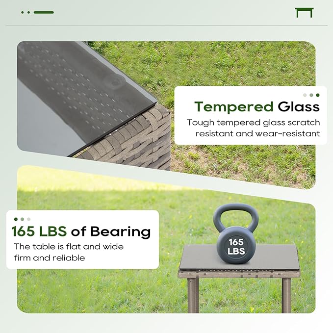 FDW | 3-Piece Patio Furniture Set | Gray & Blue | Outdoor Wicker Furniture with Coffee Table | Modern Rattan Chairs Conversation Set | Outdoor Seating | Weather-Resistant | for Porch, Garden, Lawn