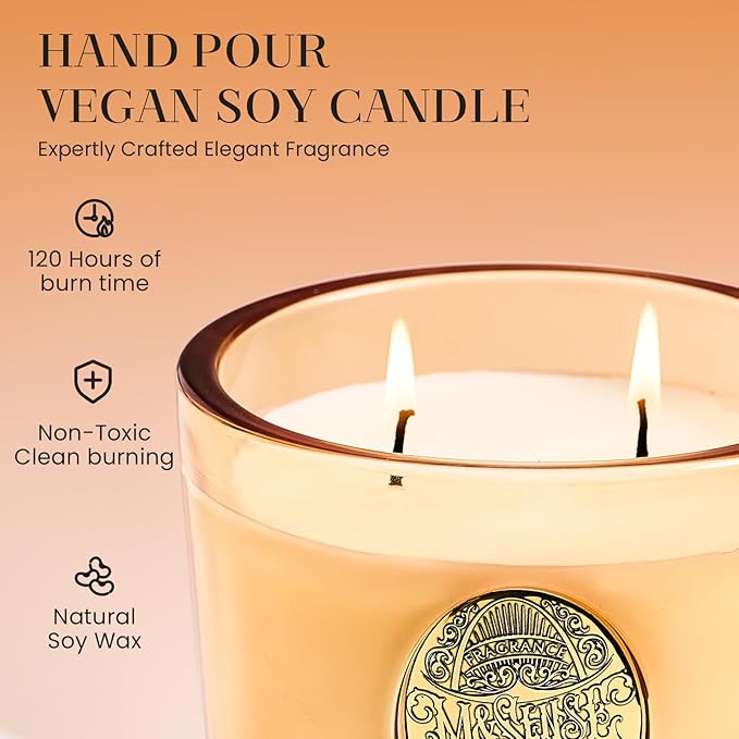 M&SENSE Large Two-Wick Soy Candle | Basil Ginger & Orange | 19.8 oz, 120H Burn Time | Luxury Scented Candle for Relaxation, Gifting, Home Décor | Ideal for Bedroom, Office, Party Ambiance