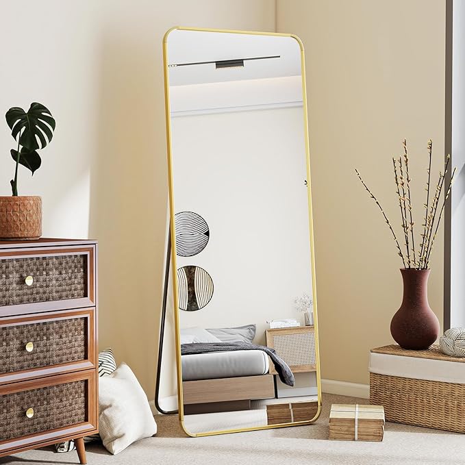 BEAUTYPEAK Gold Full Length Mirror, 56"x21" Rounded Corner Floor Mirror Standing Hanging or Leaning Against Wall, Suitable for Bedroom or Dressing Room