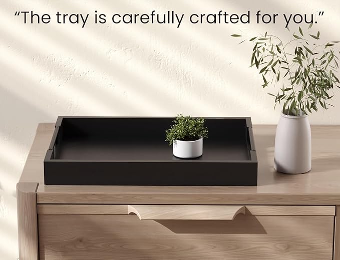 Bamboo Serving Tray with Metal Handles,17x12in Ottoman Decorative Trays Platter for Coffee Table,Living Room,Bar,Party,Large(Black)