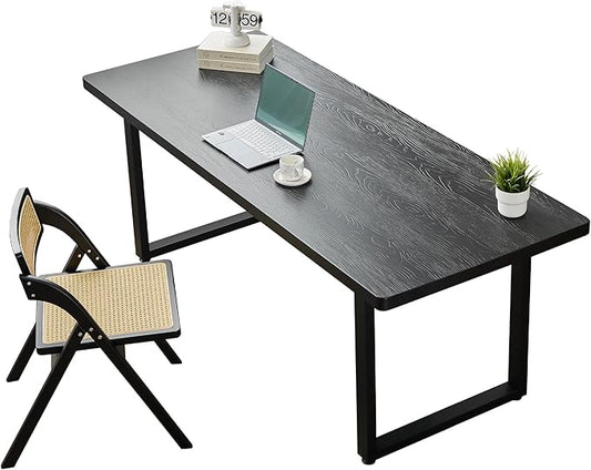 Modern Solid Wood Dining Table with Metal Base Stylish Durable Dining Room Table in Black Multiple Sizes Home Use Office Desk(70.87in)