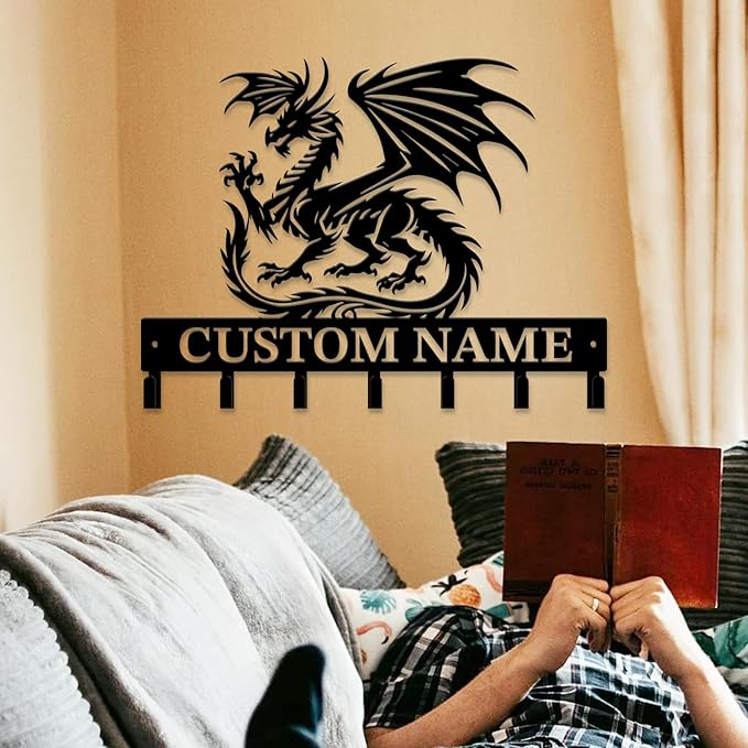 Personalized Evil Dragons Keys Hooks,Custom Name Metal Dragons Art Keys Hooks,Metal Dragons Lover Wall Home Storage Decorative Keys Hooks,Key Holder Hooks for Wall (Style A)