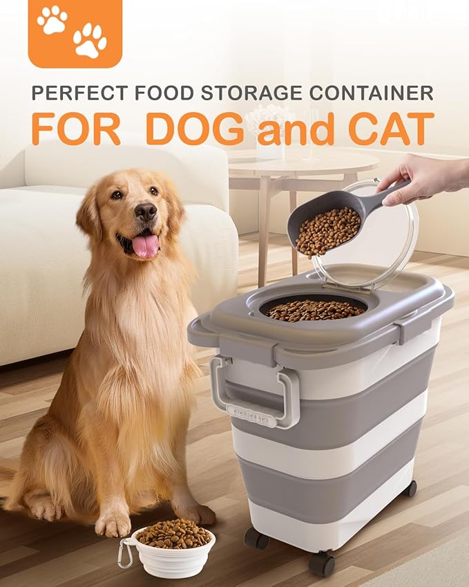 25-28lbs Dog Food Storage Container, Collapsible Dog Food Container, Wheels, Handle, Airtight Pet Food Storage Container, Scoop, Small Dry Container For Dog Cat Bird Food