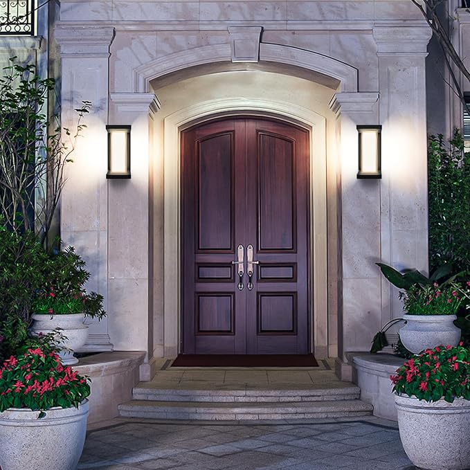 Juyace 18w Outdoor Porch Lights Exterior Lighting Fixtures Wall Mount Rectangular Modern Patio Sconces 1800Lm 3000k Aluminum Black IP65 for Garage House Front Door Entryway (2 Pack)