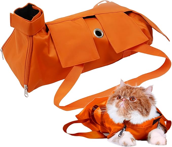 Kukaster Pet Cat’s Restraint Bag for Claw Care Nail Trimming Anti-Scratching Grooming Bag for Cats Medical Examination(Orange-l)