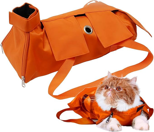 Kukaster Pet Cat’s Restraint Bag for Claw Care Nail Trimming Anti-Scratching Grooming Bag for Cats Medical Examination(Orange-l)