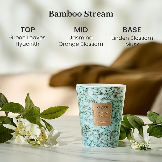 M&SENSE Bamboo StreamScented Soy Candle, 3 Wick Highly Scented 14.1 Oz 80H, Aromatherapy Christmas Gift for Women and Men
