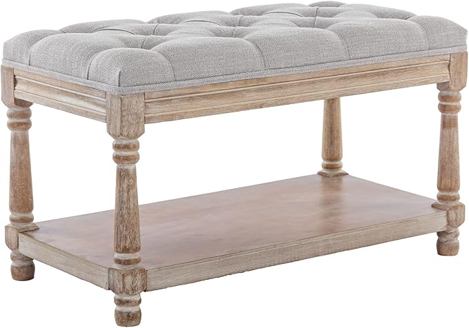 Kmax Storage Entryway Bench Tufted Shoe Rack Bench Wood Window Bench for Hallway Entrance Bedroom Corner-1 Seat, Gray