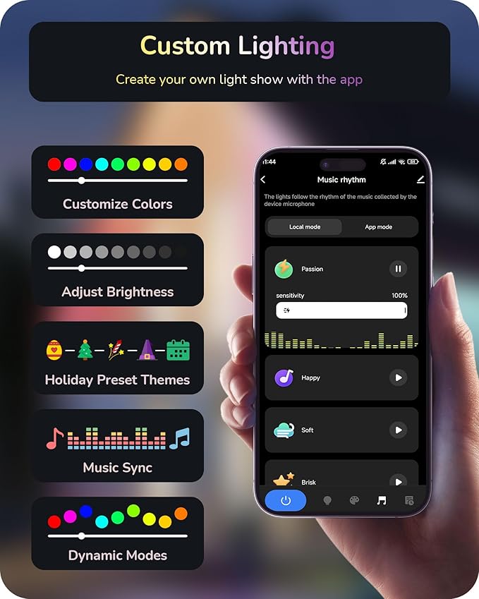 EDISHINE 120ft Smart Permanent Outdoor Eave Lights, 80 LED RGB+IC+Warm/Cool White Christmas Light, App & Remote Control, 50 Scene Modes IP67 Waterproof for House Year-Round Decor, Alexa Google Enable