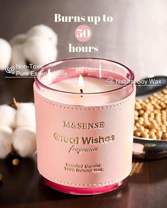 M&SENSE Floral Citrus Scented Candles, Vegan Soy Wax, No Toxin 10oz Long Lasting 42-Hour Burn Time Relaxing, Date Night, Aromatherapy Fall Winter Candles for Home, Thanksgiving Christmas Gifts