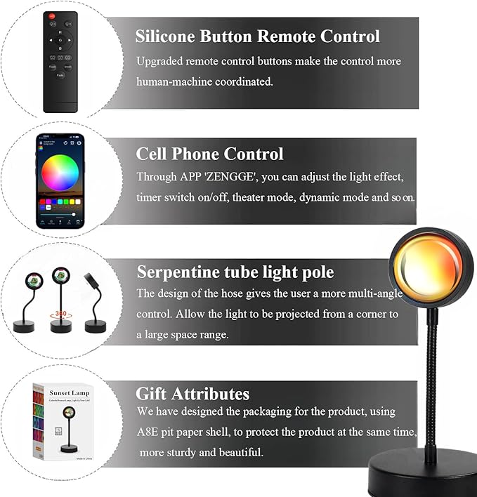 Sunset Lamp Projector Led Lights for Bedroom Night Light RGB Lights Sun Sunlight Sunrise Lamp 10w 360° Rotation Mood Lighting Home/Room Decor Christmas Gifts for Women,Tabletop Multicolor