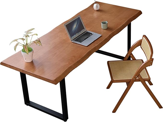 Stylish Solid Wood Office Desk with Sturdy Metal Base - Durable Multi-Size Executive Computer & Dining Table - Perfect for Home Office & Work Environments (Brown, 47in)