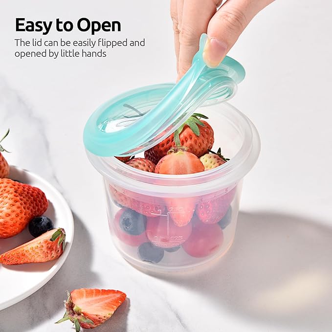 U-Taste 1 Cup Silicone Food Container: Small Kitchen Storage with Airtight Lid, Freezer & Microwave Safe, Fruit Box with Date Marking Circle, Clear Stackable for Meal Prep Portion (Set of 2, Aqua Sky)