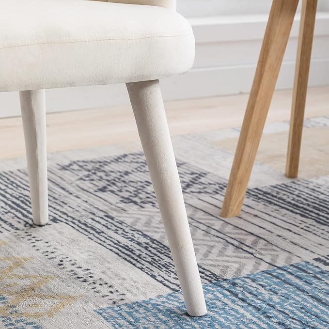 Velvet Dining Chairs Set of 2 Modern Living Room Chairs with Petal Back & Wood Legs Comfy Upholstered Side Chair for Dining Room/Bedroom/Vanity, Cream