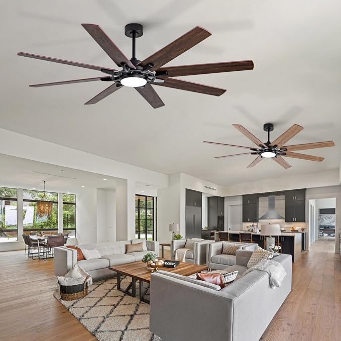 BOOMJOY 72 Inch Large Ceiling Fans with Lights, Black Ceiling Fan with Remote and Quiet Reversible DC Motor, Indoor/Outdoor Modern Ceiling Fan with Light for Living Room, Bedroom, Big Farmhouse