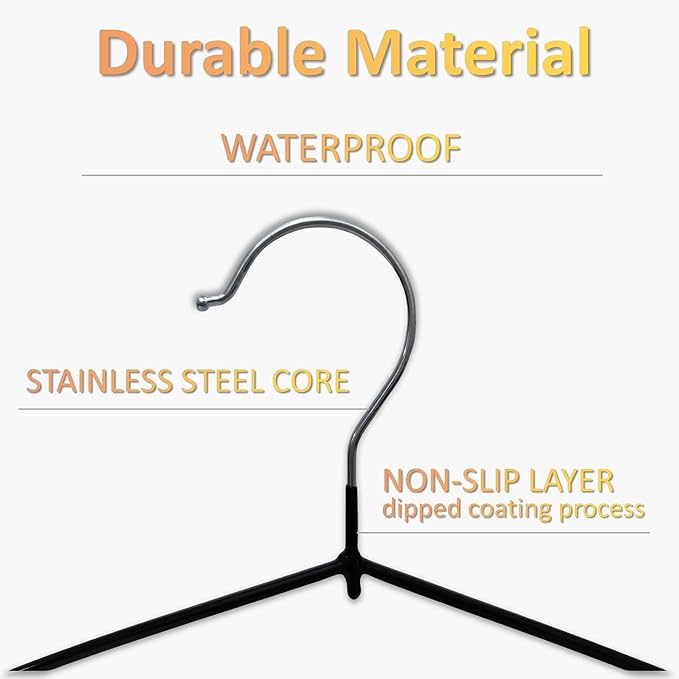 ‌Stainless Steel Heavy Duty Hangers - Non-Slip Rubber Coated, Space Saving Ultra Thin Design for Coats, Pants & Dresses (24 Pack, Black)