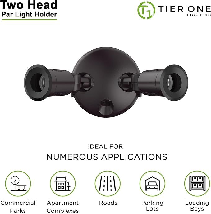 Two Head Par Light Holder with Dusk to Dawn Photocell UL Listed Outdoor Flood Light For Safety & Security 120V Twin Par Holder Use 2 PAR38 Bulbs up to 150W Each (Bulb sold separately) 1 Pack Bronze