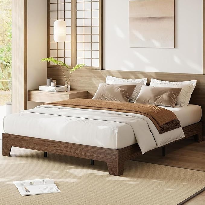 Garvee Wood Platform Bed Frame, King Size Bed Frame, Wood Slat Support, No Box Spring Needed, Easy Assembly, Noise-Free Design, Underbed Space for Storage