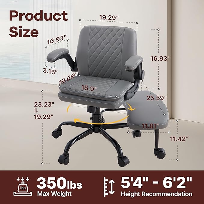 Cross Legged Office Chair: ADHD Criss Cross Desk Chair with Wheels & Stretchable Rotating Footrest - Height Adjustable Wide Yoga Kneeling Meditation Chair with Flip-up Armrests Back Support
