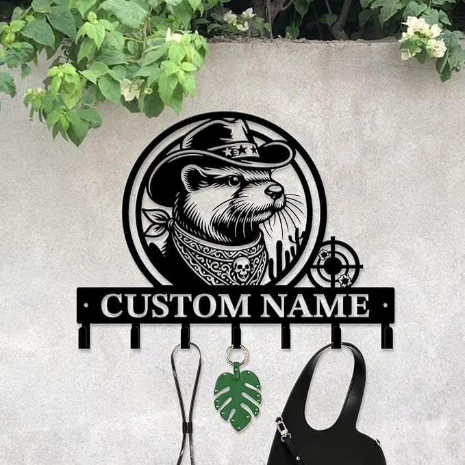 Custom Western Cowboy Metal Iron Key Hooks,Personalized Name & Text Engraving,Decor Wall Keys Holder for Home Entryway (Style C)