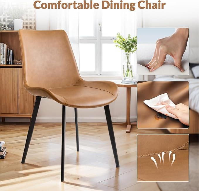 Dining Chairs, Modern PU Leather Dining Room Chair with Sturdy Metal Legs, Upholstered Seat Dinner Chairs Accent Side Chairs for Indoor Kitchen Living Room Restaurant (Brown, Set of 6)
