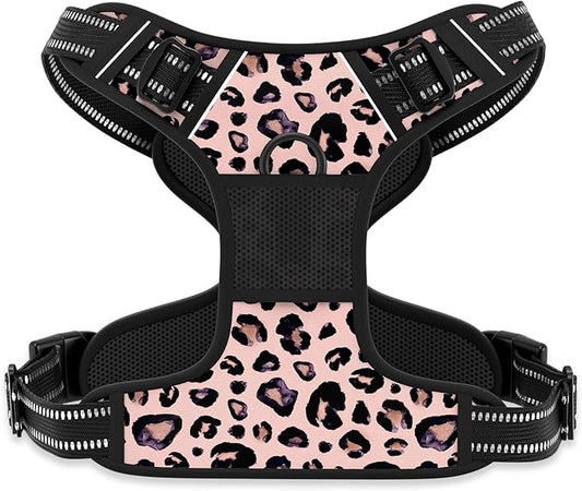 Rnivvi No Pull Dog Harness, Cute Leopard Reflective X-Large Sized Puppy Harness, Adjustable Soft Padded Vest for Large Dogs, Heavy Duty Pet Vest with Easy Control Handle for Walking Training, Pink