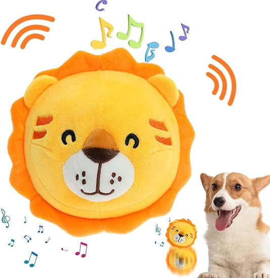Active Moving Pet Plush Toy, Interactive Dog Toys Pet Bouncing Balls, USB Rechargeable Interactive Washable Cartoon Pig Plush Sound Electronic Dog Toy, Small Cute Squeaky Pig Dog Toy (Lion)