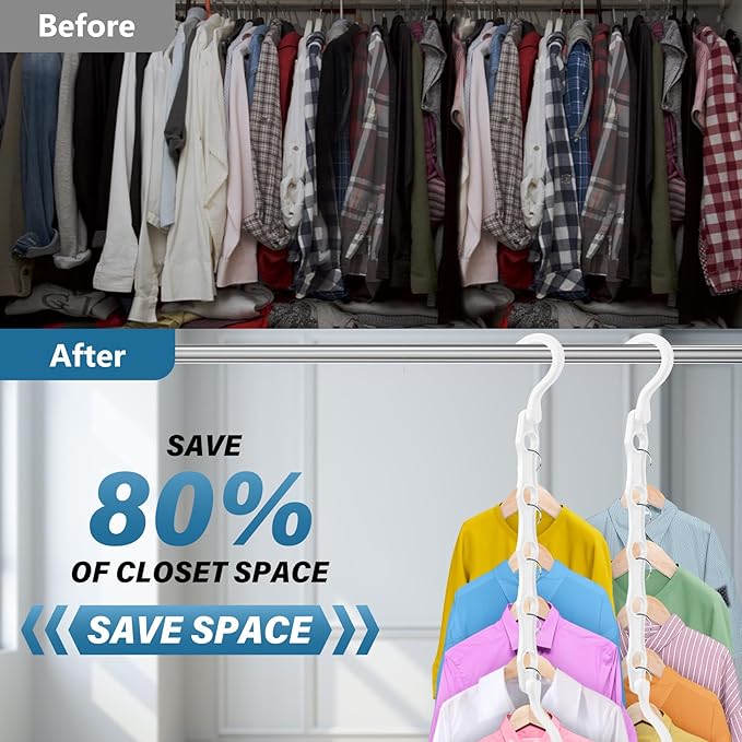 24 Pack Hangers Space Saving Magic Plastic Hanger Organizer Shirt Space Saving Hangers, Multi Clothes Hangers Space Saver for Closet Organizers Storage College Dorm Room Essentials, White